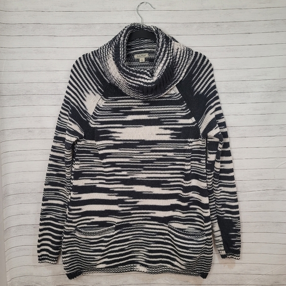 LUCKY BRAND COWL NECK CHUNKY CABLE KNIT SWEATER, STRIPED, SZ SMALL GORGEOUS! - Picture 1 of 7